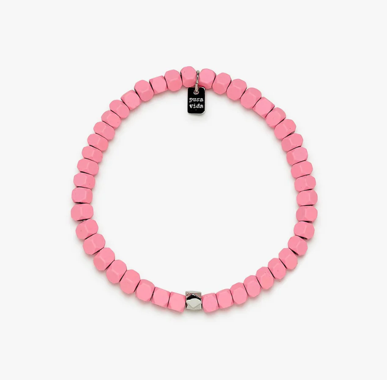 Coated Hematite Stretch Bracelet - Pink