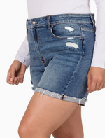 Plus Size Distressed Cuffed Raw Hem Denim Shorts