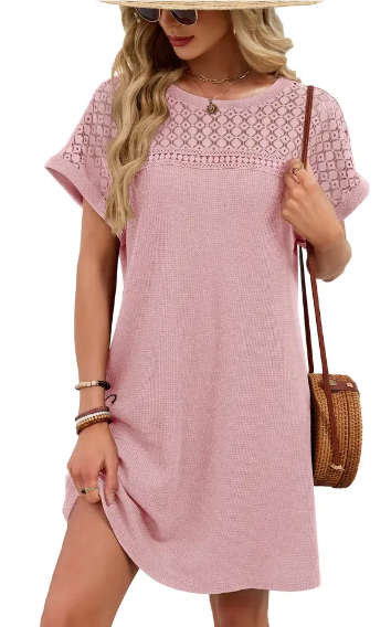 loose short summer dresses Lace Patchwork Casual Sleeve Dress Large front closure offers easy COLOR:Persimmon Ladivine CD716 - Long SID-IP9002