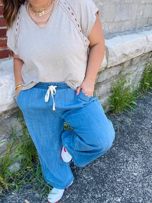 So Comfy Wide Leg Cropped Pant - Denim