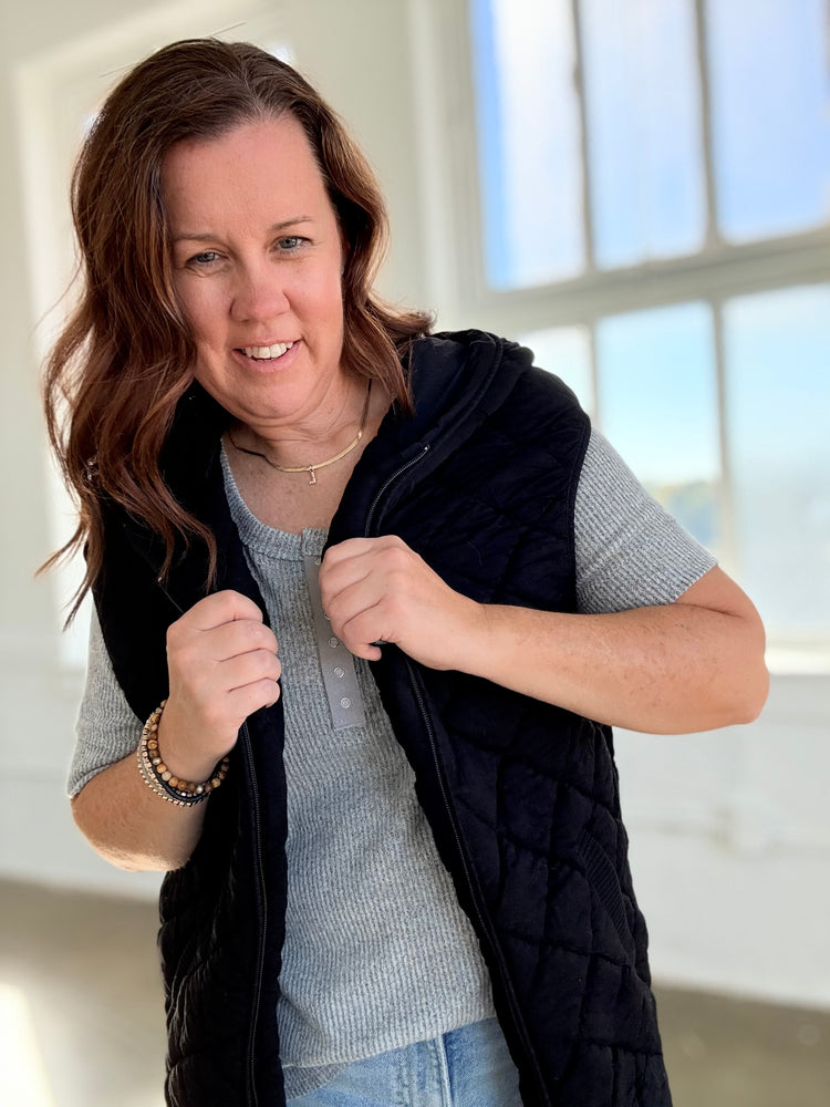 Oversized Quilted Fleece Vest with Hood