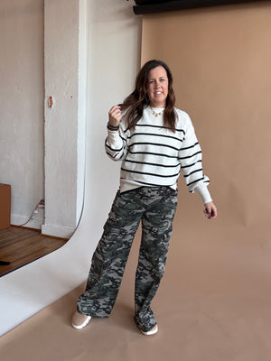 Camo Denim Straight Leg Cargo Pants