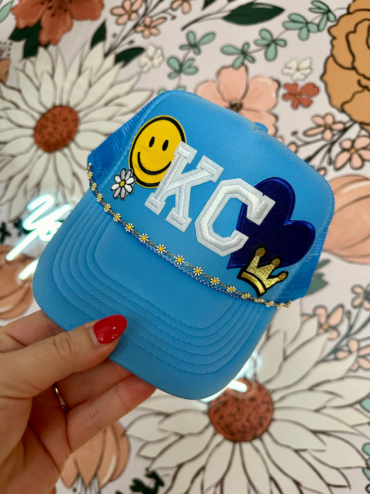 KC Light Blue Daisy Heart Trucker Hat