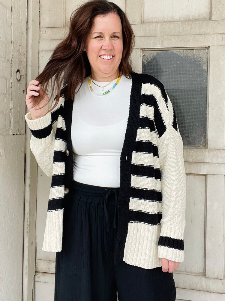 Stripe Mix Oversize Cardigan