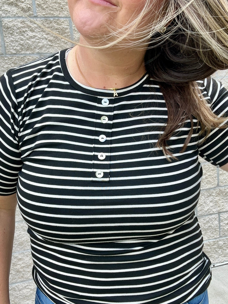 Stripe Top with Front Button