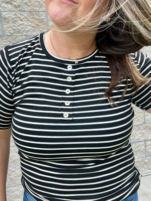 Stripe Top with Front Button