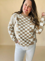 Checkered Print Drop Shoulder Round Neck Sweater