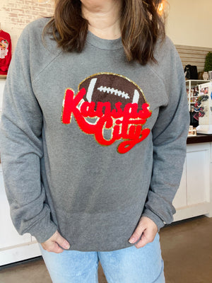 Chenille Patch Kansas City Football Sweatshirt Gray