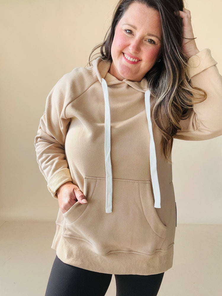 Side Slit Knit Tunic Hoodie