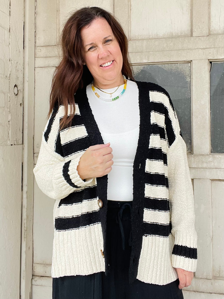 Stripe Mix Oversize Cardigan