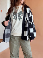 Block Checker Open Knit Cardigan with Pocket