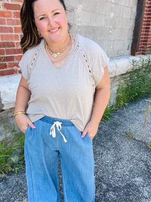 Camden Lace V Neck Top - Camel