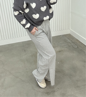 Striped Linen Pants with Raw Edge Detail