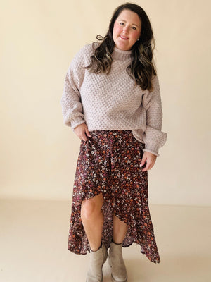 Floral High-Low Ruffled Hem Skirt