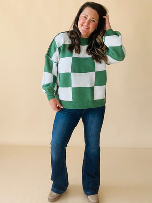 Checkered Bishop Sleeve Sweater