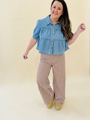 Tiered Denim Button-Up Shirt