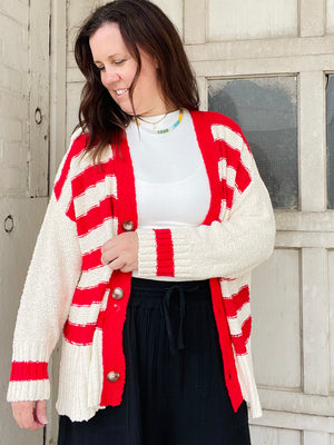 Stripe Mix Oversize Cardigan