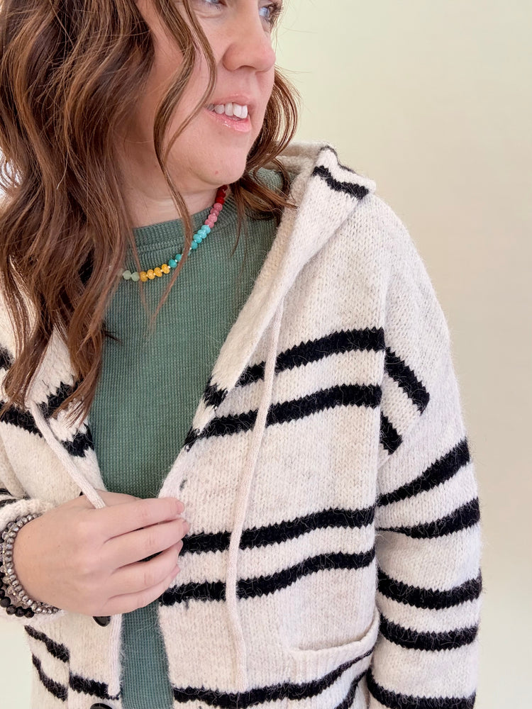 Horizontal Stripes Hoodie Cardigan