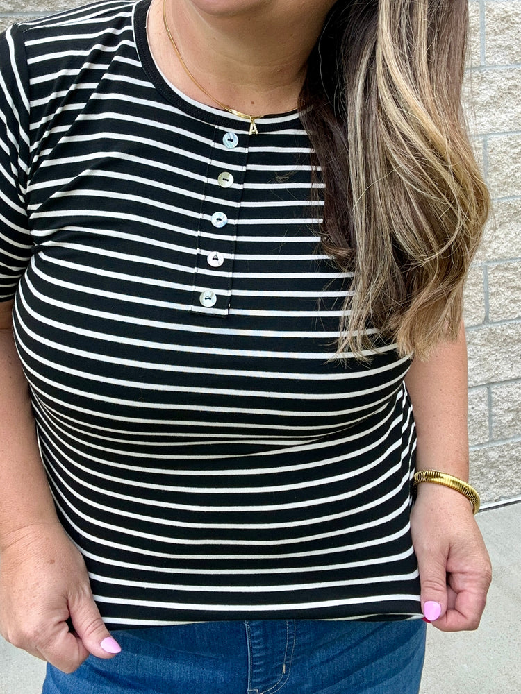 Stripe Top with Front Button