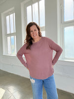 Brushed Waffle Fabric Loose Fit Long Sleeve Top