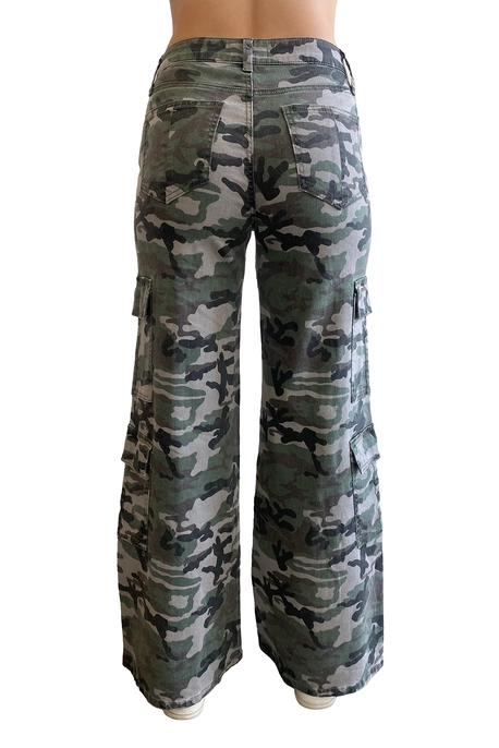 Camo Denim Straight Leg Cargo Pants