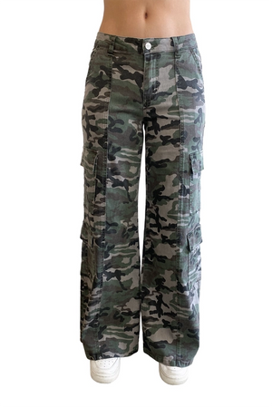 Camo Denim Straight Leg Cargo Pants