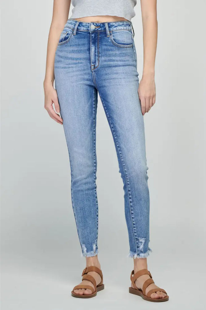 Frayed skinny ankle jeans online