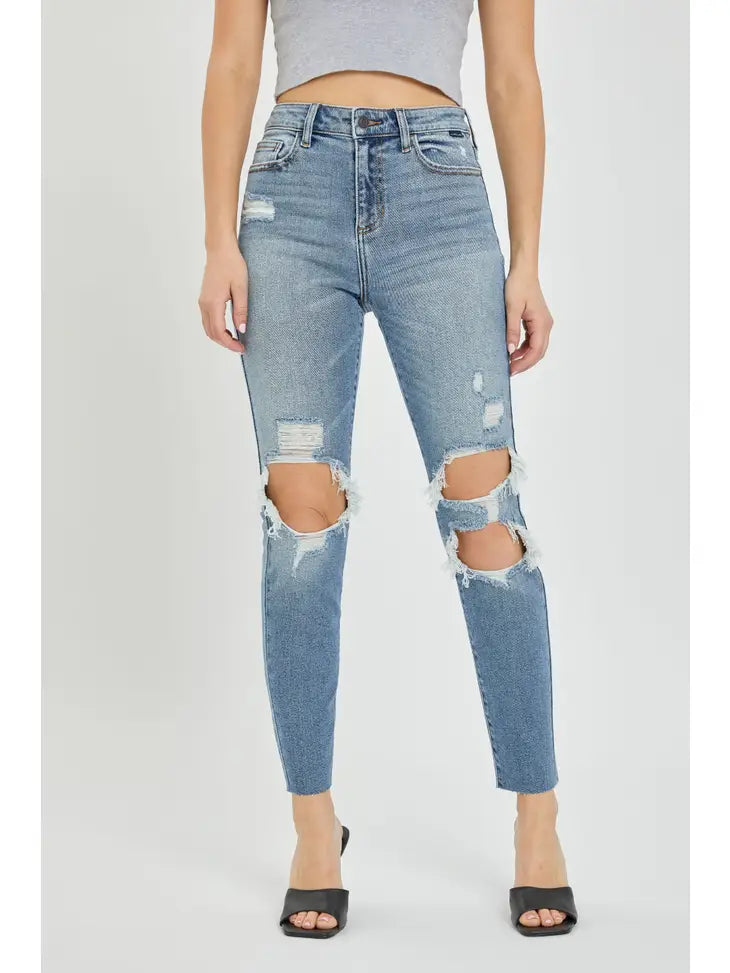 Cello High Rise Distress Raw Skinny Jeans