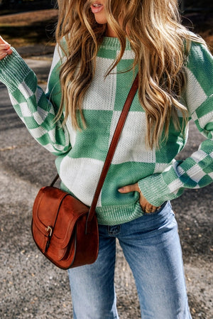 Checkered Knit Sweater Mint Green