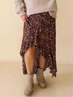 Floral High-Low Ruffled Hem Skirt