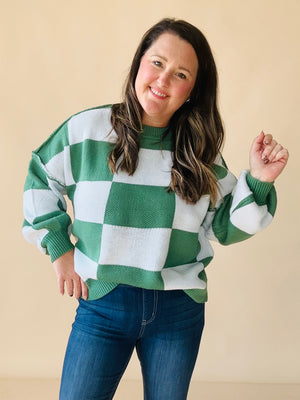 Checkered Bishop Sleeve Sweater