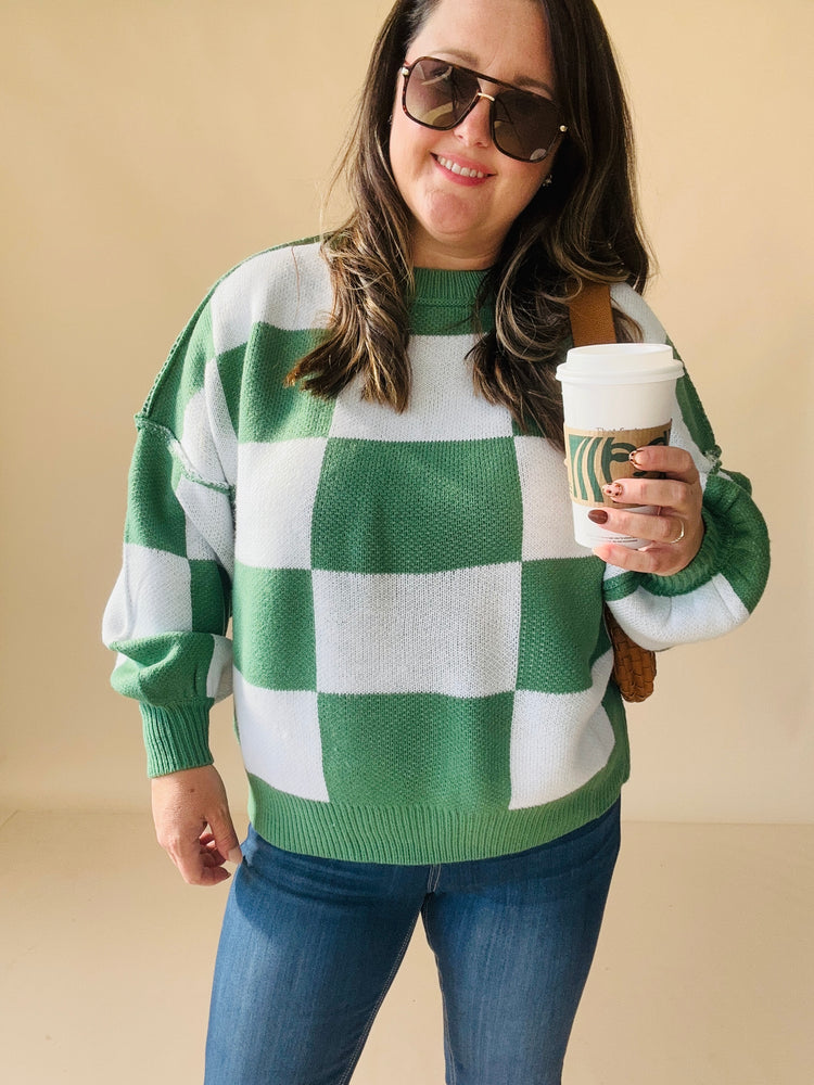 Checkered Bishop Sleeve Sweater