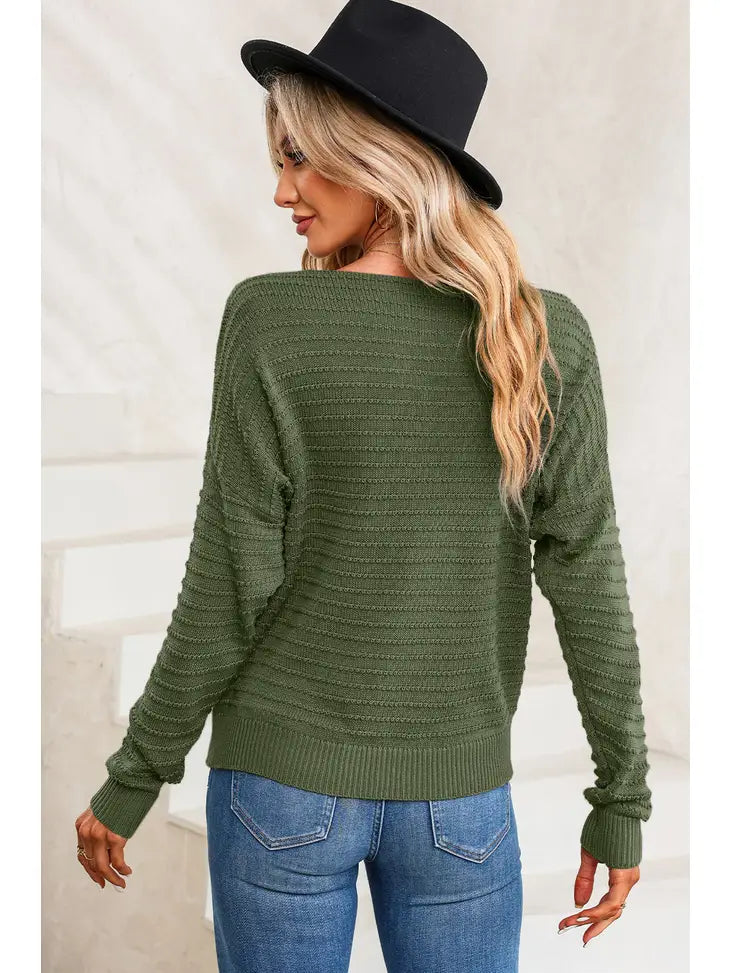 Dolman Sleeve Textured Sweater Green