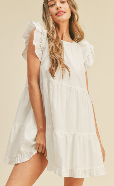 White Tiered Dress with Ruffles