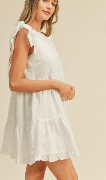 White Tiered Dress with Ruffles