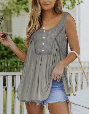 Gray Thermal Knit Panel Babydoll Tank Top