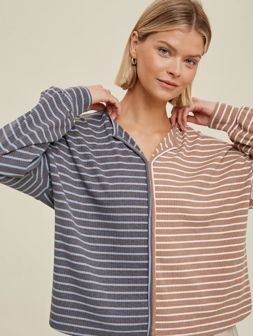 Colorblock striped knit top
