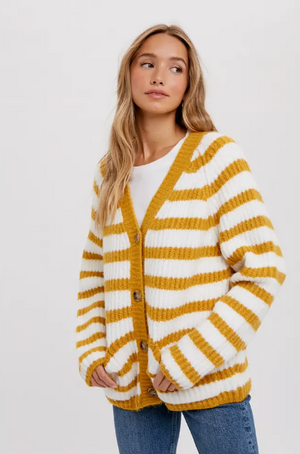 Ivory and Mustard Button Up Stripe Cardigan