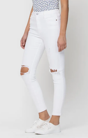 High Rise Distress Ankle Skinny