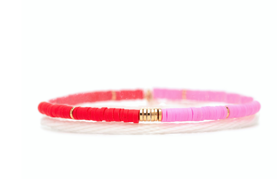 Pink and Red Vinyl Stretch Bracelet