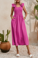 Smocked Ruched Maxi Dress