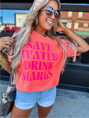 Save Water Drink Margs Puff Letter Graphic Tee