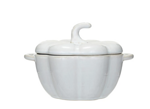 2 Cup Stoneware Pumpkin Baker w/ Handles, White