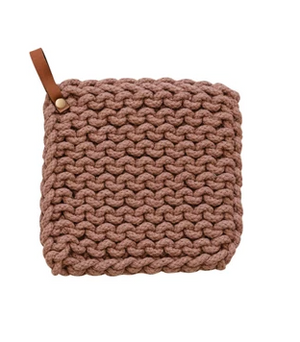 Cotton Crocheted Pot Holder w/ Leather Loop