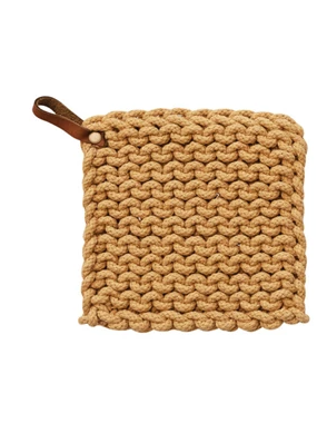 Cotton Crocheted Pot Holder w/ Leather Loop