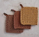 Cotton Crocheted Pot Holder w/ Leather Loop