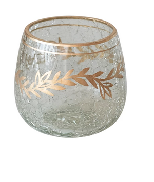 Recycled Glass Tealight/Votive Holder w/ Gold Finish Design (Each One Will Vary)