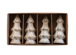 Carved Mango Wood Christmas Trees, Whitewashed, Boxed Set of 4