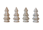 Carved Mango Wood Christmas Trees, Whitewashed, Boxed Set of 4