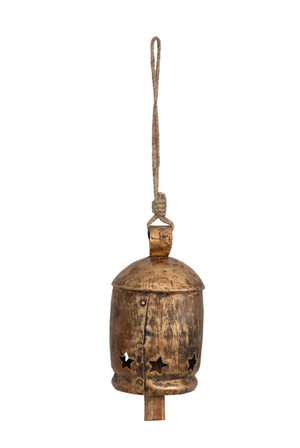 Metal Bell on Jute Rope with Star Cut-Outs